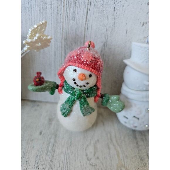 Snowman sparkle glitter Cardinal bird ornament snowball Xmas tree - Picture 4 of 16